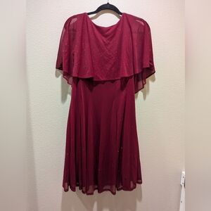 Women's Elegant Sheer Top Shimmery Burgundy Formal Dress (14)